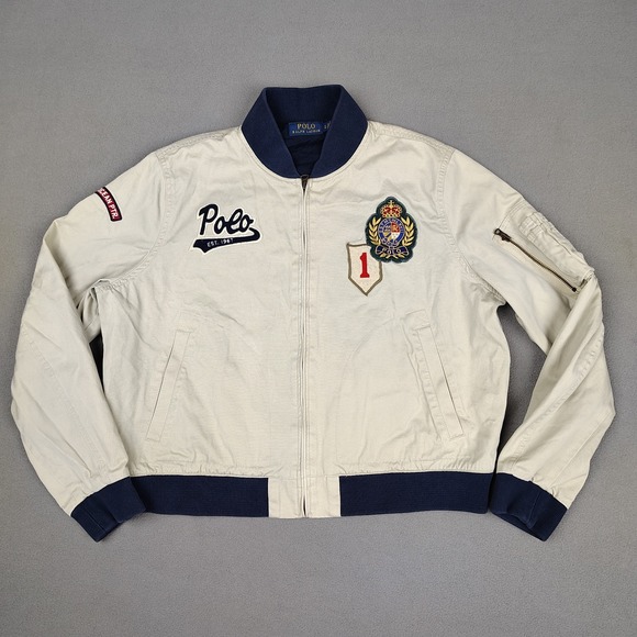 Polo Ralph Lauren Other - Polo Ralph Lauren Bomber Jacket Youth XL Big Tan Crest Logo Full Zip Military